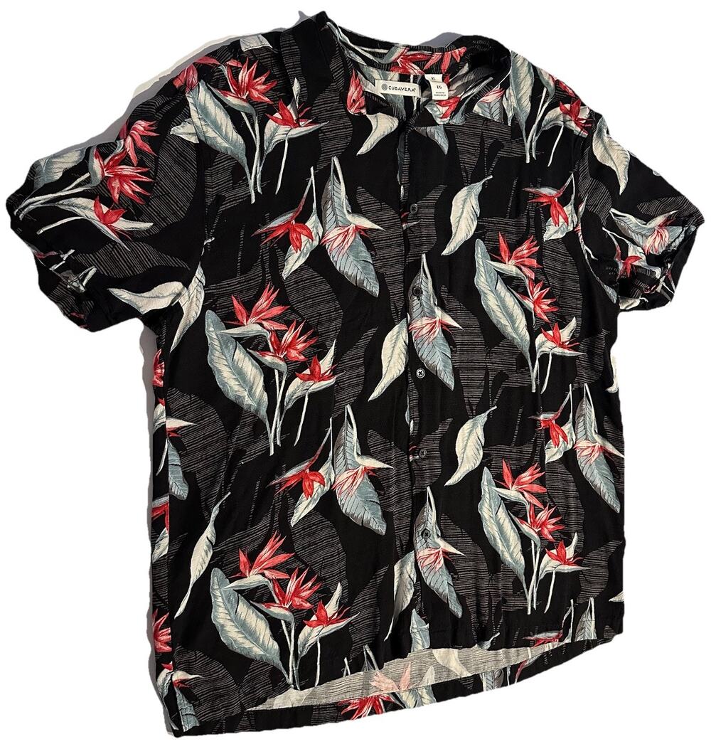 Cubavera Hawaiian Floral Print Shirt Mens Xl Lightweight Button Up Short Sleeve